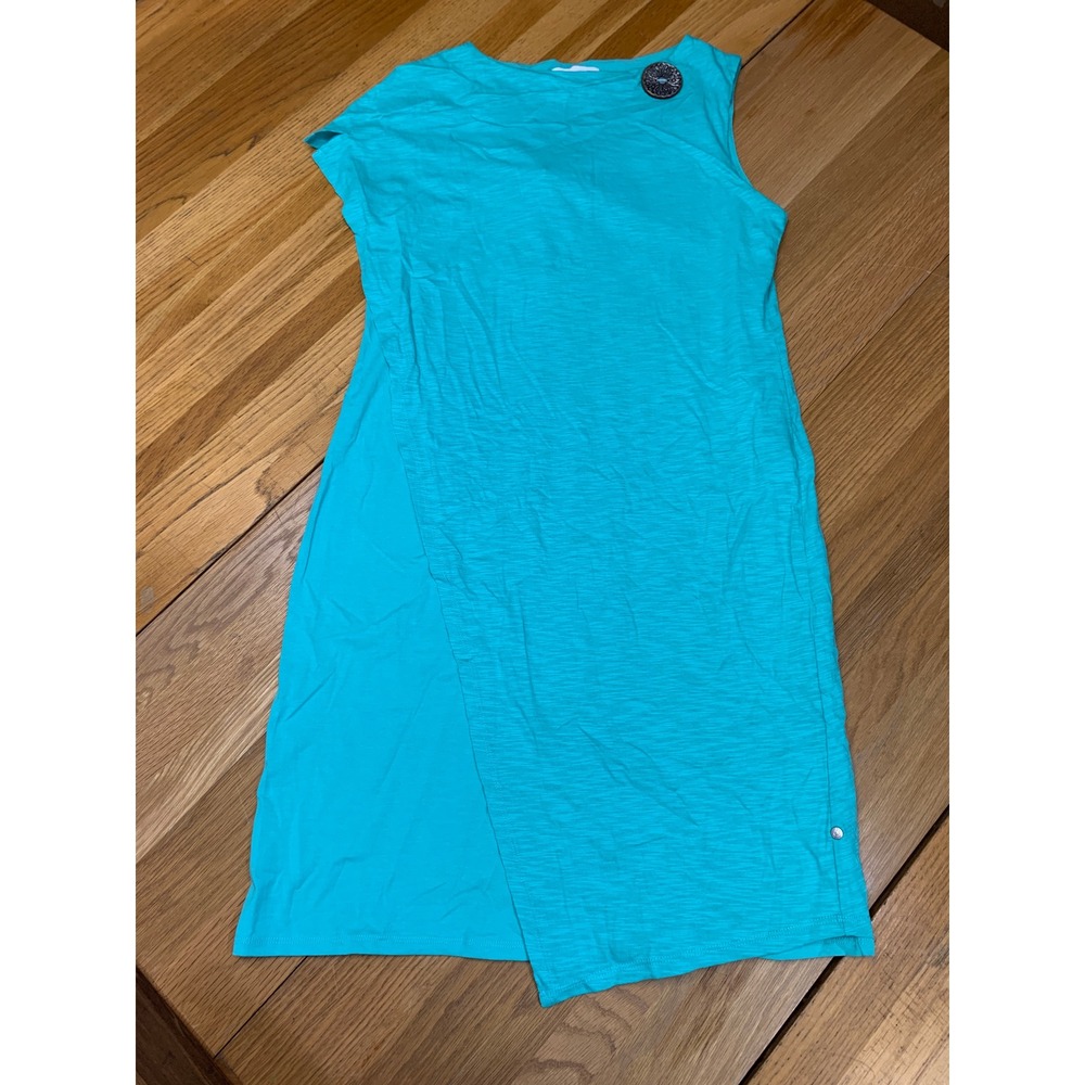 Neon Buddha On Deck Dress Maui Teal Size Small Sleeveless Asymmetrical Layered